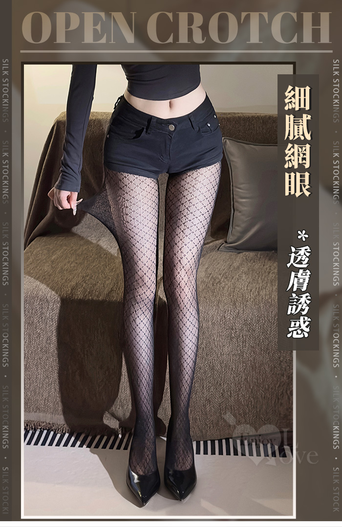 復古菱格細膩網眼透膚誘惑高腰連褲網襪﹝紅﹞ E531849 详情图 2