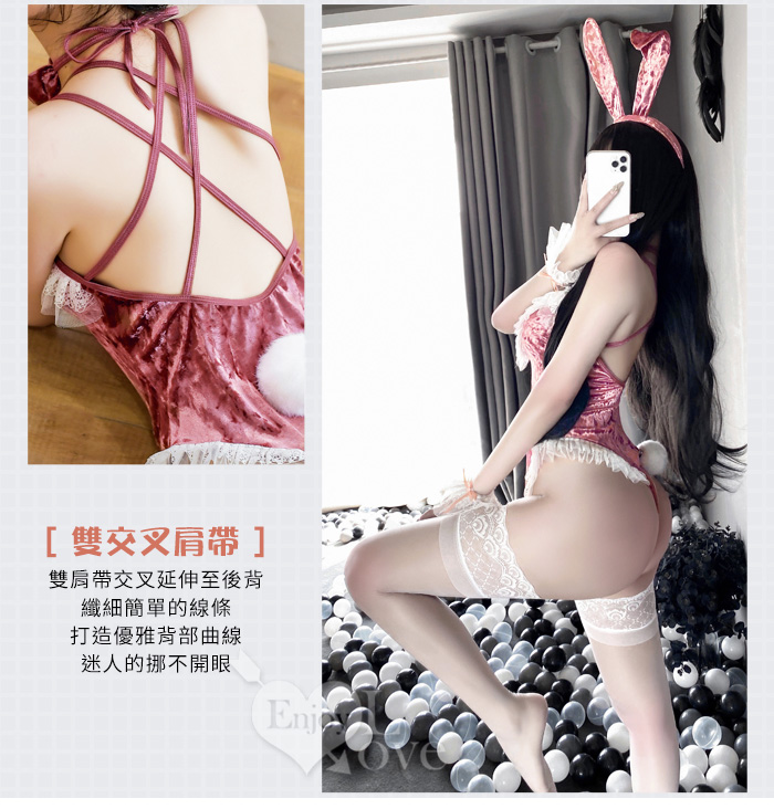 兔女郎角色扮演服！冰花絨蕾絲荷葉滾邊開襠五件式套裝﹝粉﹞ E536211 详情图 7