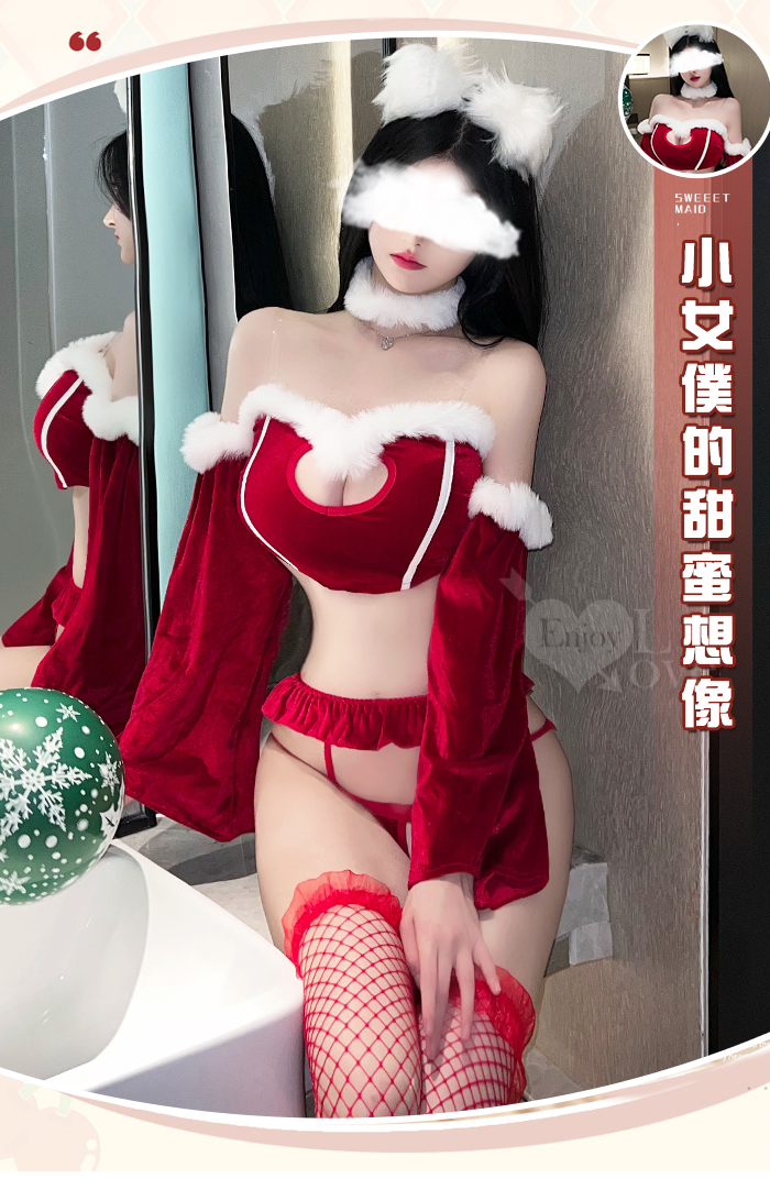 女僕角色扮演服！復古絲絨毛毛邊挖空露溝開襠免脫四件式套裝 共2款 536005 536006 详情图 3