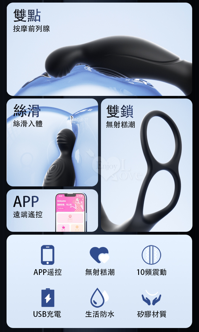 ROSELEX 勞樂斯 ‧ 慕尼黑~10頻震動+雙環鎖精+滑順入體 觸腺睪潮前列腺按摩器-可手機APP遙控 E594075 详情图 3