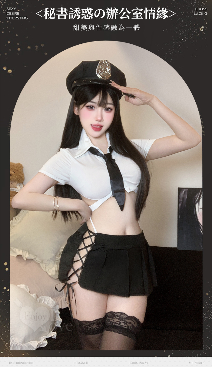 秘書角色扮演服！俐落襯衫領短上衣側綁帶露臀短裙五件式套裝 E536231 详情图 2