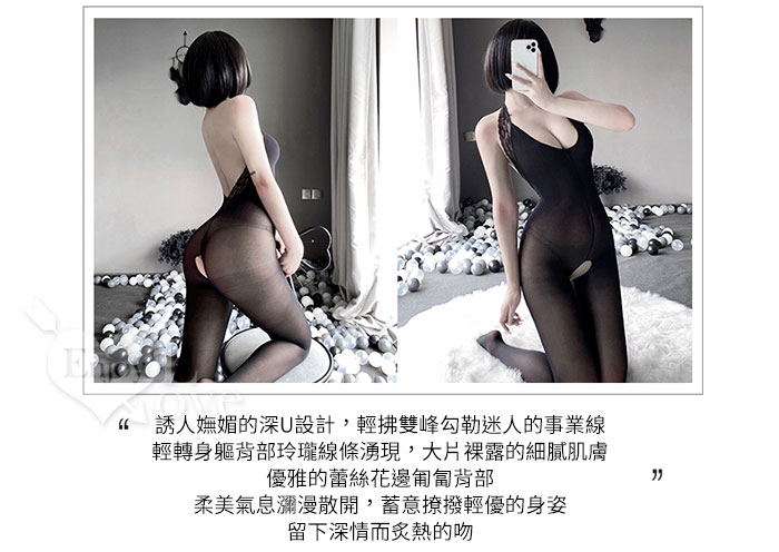 絲襪連身衣！黑絲誘惑蕾絲掛脖裸背設計開襠裝 E535872【EnjoyLove 衣飾館】 详情图 6