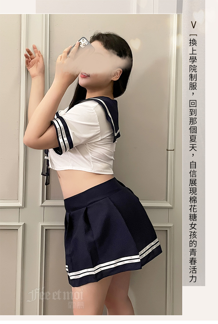 【棉花糖女孩】大尺碼學生角色扮演服！大方水手領短上衣百褶短裙三件組 E535918 详情图 6