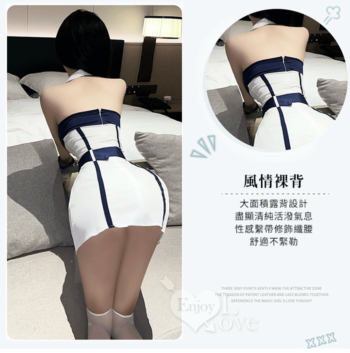 學生角色扮演服！經典藍白性感立領腰際顯瘦連身裙四件式套裝 E535951 详情图 5