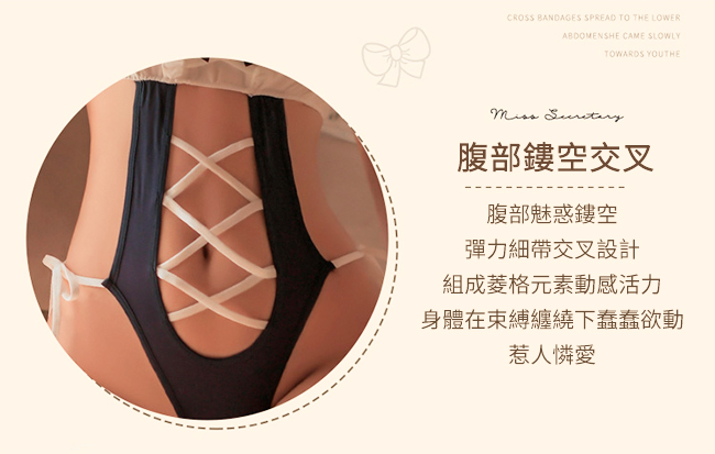 情趣連身衣！木耳花邊腹部交叉鏤空側露含襪三件組﹝襠部暗扣﹞ E531768 详情图 5