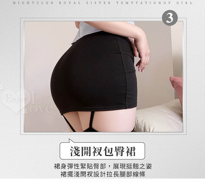 教官角色扮演服！俐落挺版側開衩微傘擺短襯衫高腰包臀裙四件式套裝 E536289 详情图 4