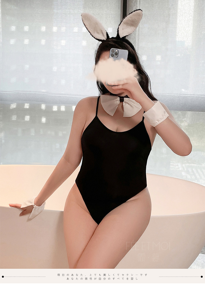【棉花糖女孩】大尺碼兔女郎角色扮演服！大蝴蝶領結深Ｕ低胸側邊金屬環扣四件式套裝 E535900 详情图 6