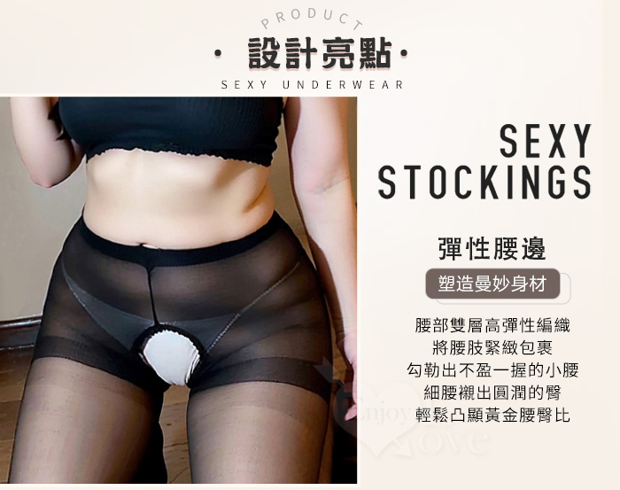 【棉花糖女孩】大尺碼透膚包芯絲彈力腰邊激情開襠免脫連身褲襪 E536182 详情图 4