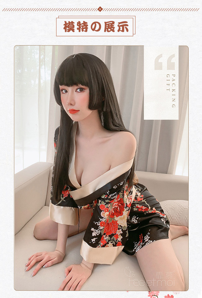 情趣和服！日系印花寬袖口大蝴蝶結腰封三件組 E535471 详情图 3