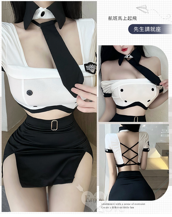 空姐角色扮演服!立體帽交叉美背短上衣性感包臀裙六件式套裝共兩色 535966 535967 详情图 6
