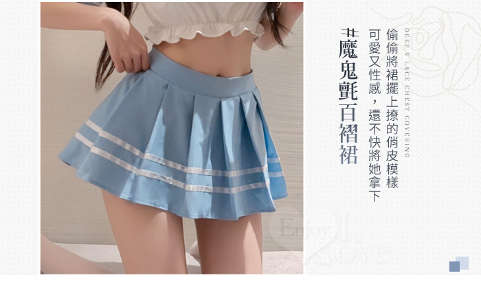 學生角色扮演服！翻領蝴蝶結波浪彈力花邊俏皮百褶裙四件式套裝 E536210 详情图 5
