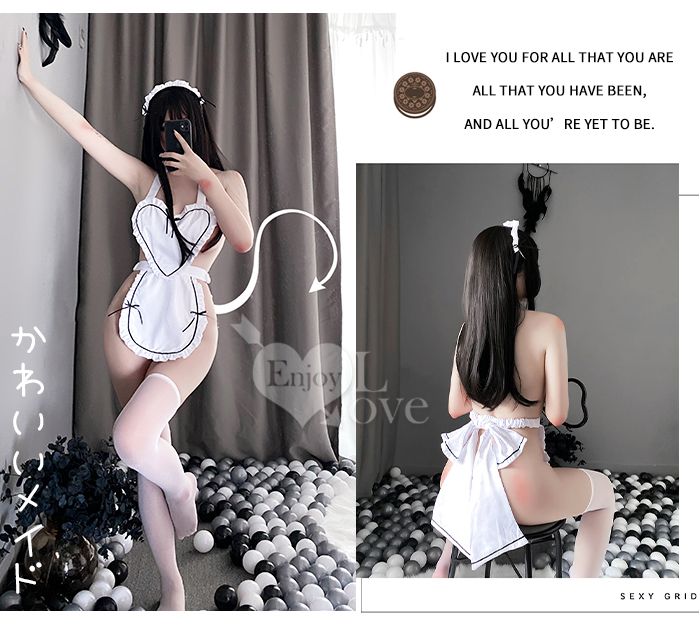 女僕角色扮演服！荷葉花邊愛心連身圍裙後蝴蝶結鏤空三件組 531944 详情图 5