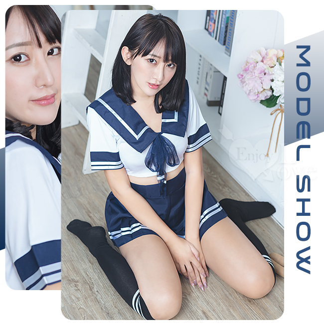 學生角色扮演服！大方水手領短上衣百褶短裙四件式套裝 E535701 详情图 2
